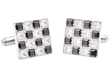 Load image into Gallery viewer, Mens Two Tone White and Black Checkered Stainless Steel Cuff Links With Cubic Zirconia - Blackjack Jewelry
