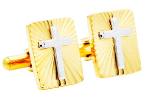 Mens Gold Stainless Steel Radial Cross Cuff Links - Blackjack Jewelry