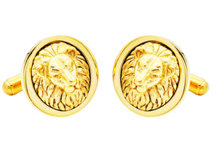 Mens Lion's Head Gold Stainless Steel Cuff Links - Blackjack Jewelry