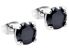 Load image into Gallery viewer, Mens 7mm Stainless Steel Earrings With Black Cubic Zirconia - Blackjack Jewelry
