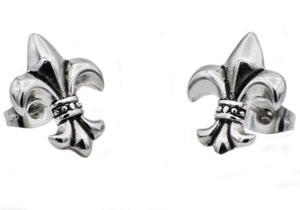 Mens 14mm Stainless Steel Fleur De Lis Stud Earrings - Blackjack Jewelry