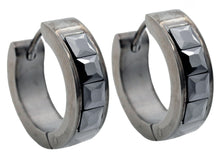 Load image into Gallery viewer, Mens 17mm Black Plated Stainless Steel Hoop Earrings With Black Cubic Zirconia - Blackjack Jewelry

