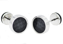 Load image into Gallery viewer, Mens 9mm Stainless Steel Earrings With Black Carbon Fiber - Blackjack Jewelry
