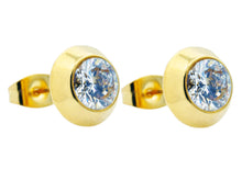 Load image into Gallery viewer, Mens 9mm Gold Stainless Steel Earrings With Cubic Zirconia - Blackjack Jewelry
