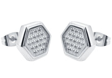 Load image into Gallery viewer, Men&#39;s Stainless Steel Hexagon Stud Earrings With Cubic Zirconia - Blackjack Jewelry
