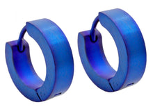 Load image into Gallery viewer, Mens 14mm Blue Plated Stainless Steel Hoop Earrings - Blackjack Jewelry
