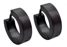 Load image into Gallery viewer, Mens 14mm Black Plated Stainless Steel Hoop Earrings - Blackjack Jewelry
