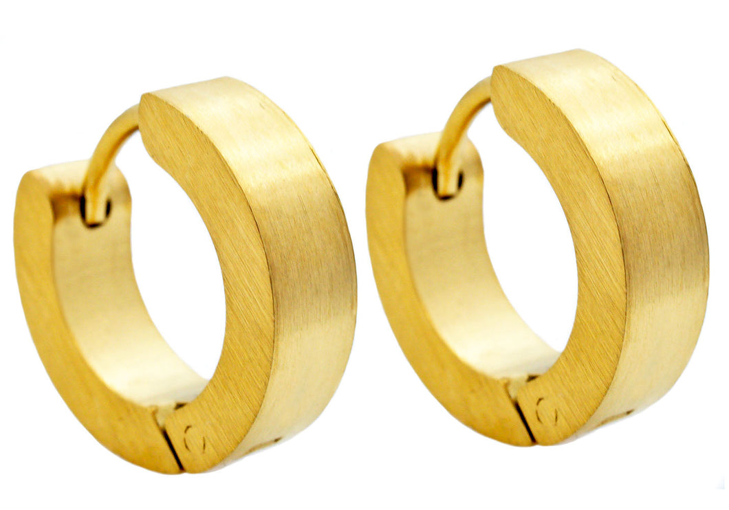 Mens 14mm Gold Stainless Steel Hoop Earrings - Blackjack Jewelry