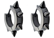 Load image into Gallery viewer, Mens 20mm Black Stainless Steel Spike Hoop Earrings - Blackjack Jewelry
