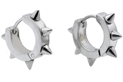 Mens 20mm Stainless Steel Spike Hoop Earrings - Blackjack Jewelry
