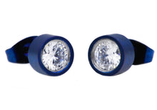 Load image into Gallery viewer, Mens 6mm Blue Plated Stainless Steel Stud Earrings With Cubic Zirconia - Blackjack Jewelry
