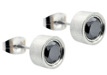 Load image into Gallery viewer, Mens 6mm Stainless Steel Stud Earrings With Black Cubic Zirconia - Blackjack Jewelry
