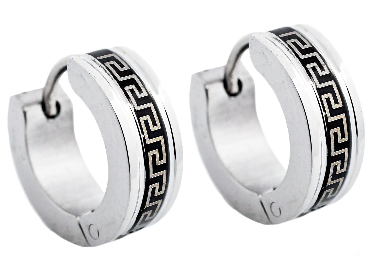 送料税込【King Ice】GREEK KEY HOOP EARRINGS ピアス Iced Greek Key Hoop Earrings | Sterling Silver Earrings