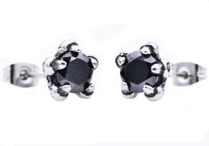 Mens 10mm Stainless Steel Claw Stud Earring With Black Cubic Zirconia - Blackjack Jewelry