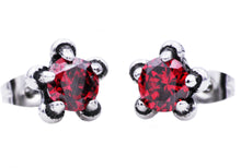 Load image into Gallery viewer, Mens 11mm Stainless Steel Claw Earrings With Red Cubic Zirconia - Blackjack Jewelry
