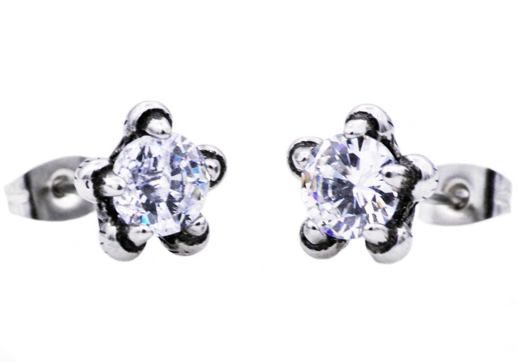 Mens 10mm Stainless Steel Claw Stud Earring WIth Cubic Zirconia - Blackjack Jewelry