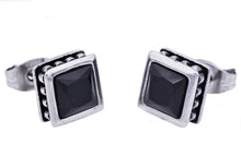 Load image into Gallery viewer, Mens 13mm Stainless Steel Stud Earrings With Black Cubic Zirconia - Blackjack Jewelry
