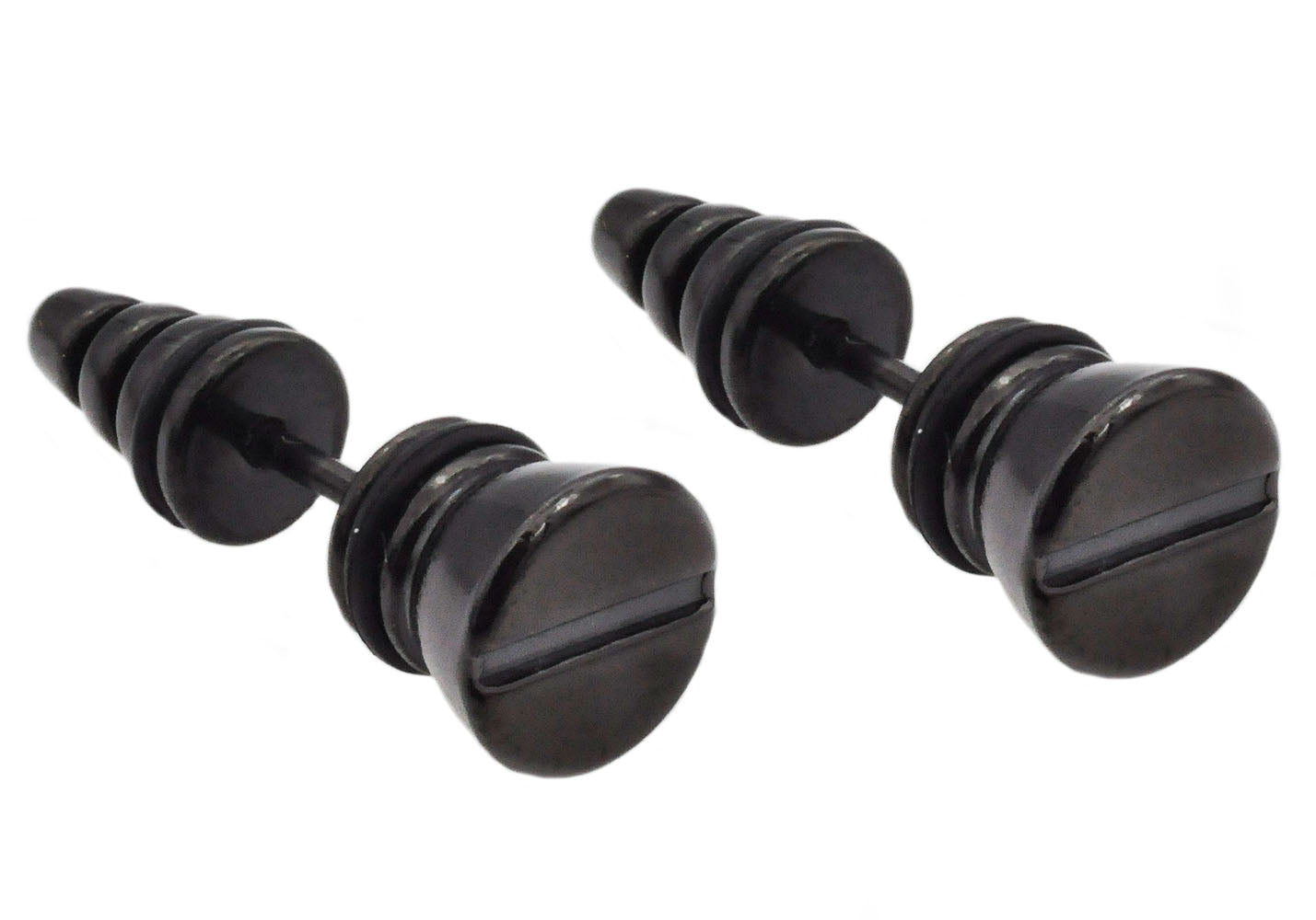 Mens 8mm Black Plated Stainless Steel Screw Earrings