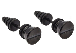 Mens 8mm Black Plated Stainless Steel Screw Earrings - Blackjack Jewelry