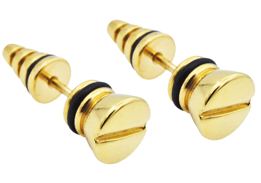 Men's 8mm Gold Plated Stainless Steel Screw Earrings