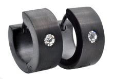 Load image into Gallery viewer, Mens 14mm Black Plated Stainless Steel Hoop Earrings With Cubic Zirconia - Blackjack Jewelry
