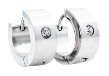 Load image into Gallery viewer, Mens 14mm Stainless Steel Hoop Earrings With Cubic Zirconia - Blackjack Jewelry

