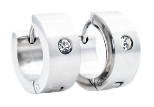Mens 14mm Stainless Steel Hoop Earrings With Cubic Zirconia - Blackjack Jewelry