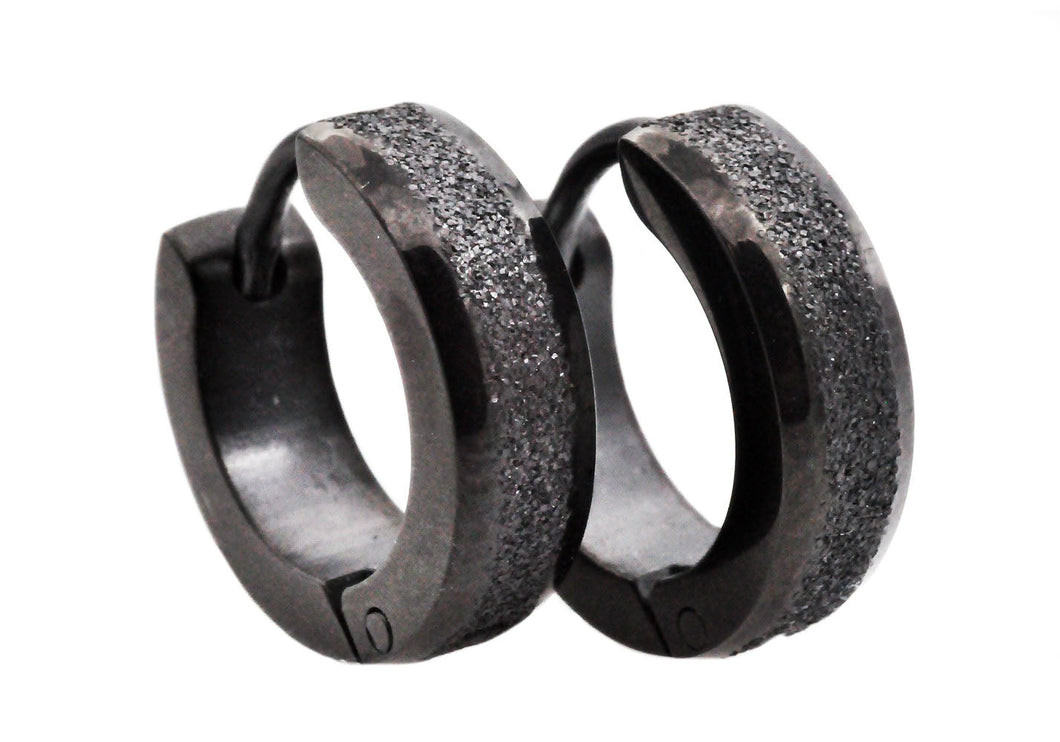 Mens Black Sandblasted Stainless Steel Earrings - Blackjack Jewelry