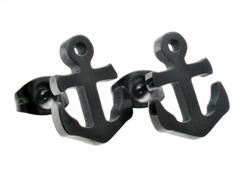 Mens Black Stainless Steel Anchor Earrings - Blackjack Jewelry
