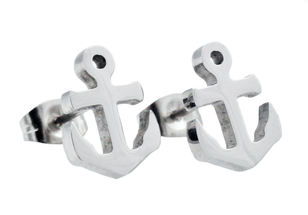 Mens Stainless Steel Anchor Earrings - Blackjack Jewelry