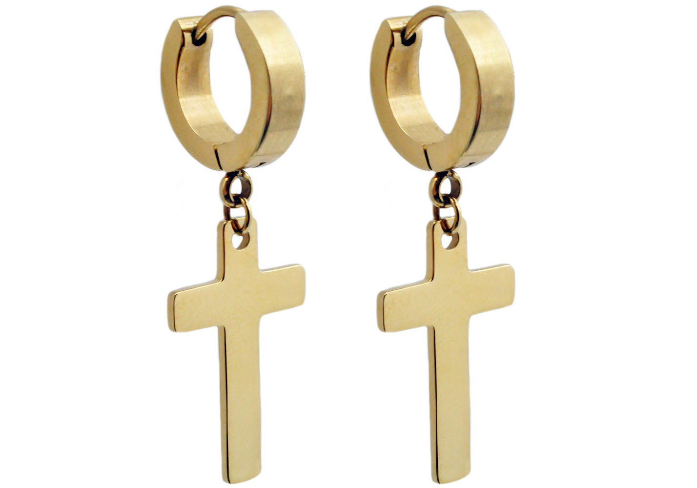 Men's Gold Stainless Steel Hoop Cross Earrings