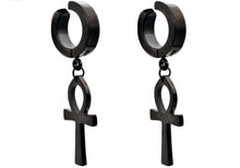 Load image into Gallery viewer, Mens Black Stainless Steel Clip On Ankh Cross Earrings - Blackjack Jewelry
