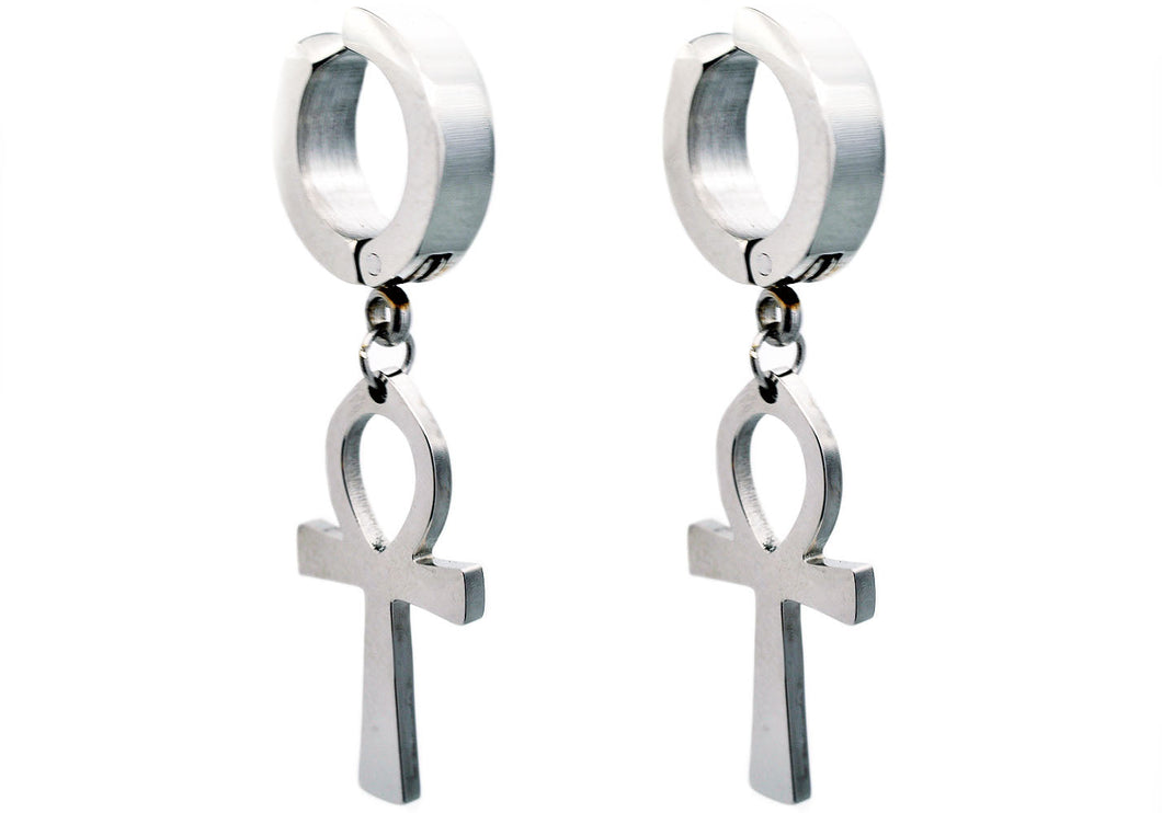 Men Egyptian Anhk Cross Huggie Dangle Clip & No Piercing Earrings Ear Stud Gift