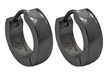Load image into Gallery viewer, Mens Polished Black Stainless Steel 14mm Hoop Earrings - Blackjack Jewelry
