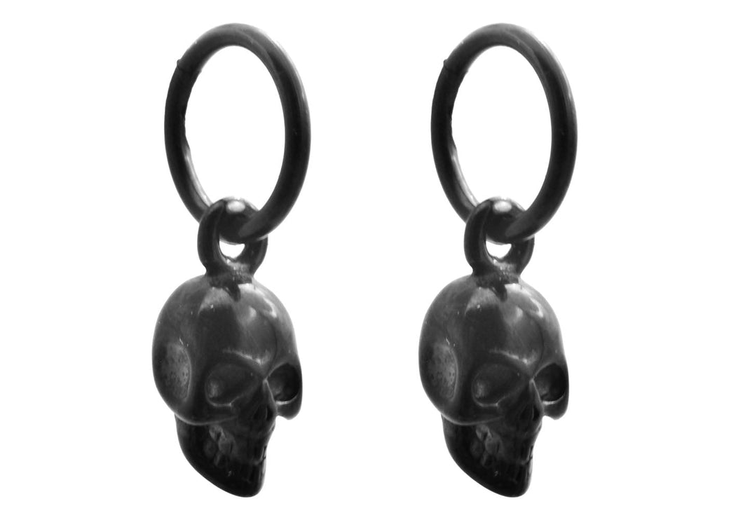 Mens Black Stainless Steel Skull Drop Earrings - Blackjack Jewelry