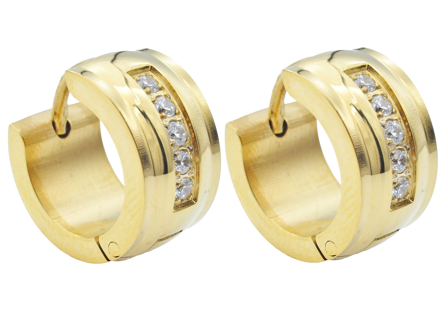 Men's 13mm Gold Stainless Steel Hoop Earrings With Cubic