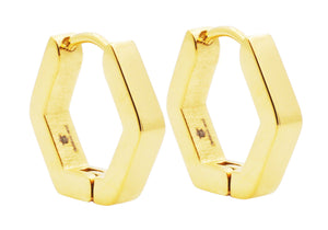 Men's Gold Stainless Steel Hexagon Hoop Earrings