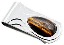 Load image into Gallery viewer, Mens Genuine Tiger Eye Stainless Steel Money Clip - Blackjack Jewelry
