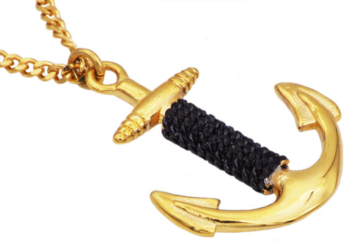 Mens Gold Stainless Steel Anchor Pendant - Blackjack Jewelry