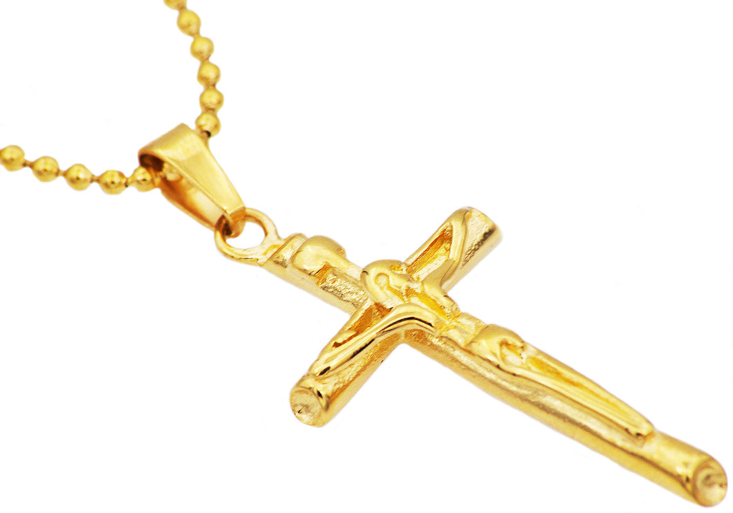 Mens Gold Stainless Steel Cross Pendant - Blackjack Jewelry