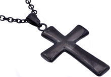 Load image into Gallery viewer, Mens Black Stainless Steel Cross Pendant Necklace - Blackjack Jewelry
