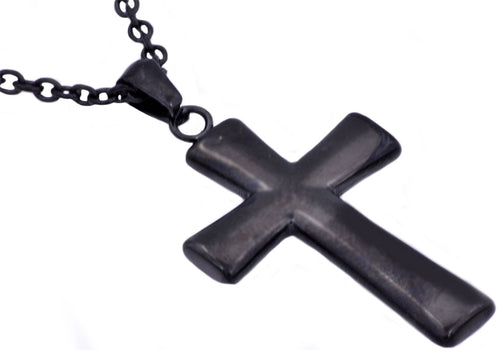 Mens Black Stainless Steel Cross Pendant Necklace - Blackjack Jewelry