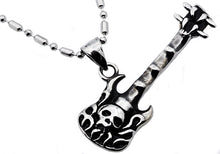 Load image into Gallery viewer, Mens Stainless Steel Skull Guitar Pendant Necklace With Cubic Zirconia - Blackjack Jewelry

