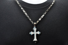 Load image into Gallery viewer, Mens Stainless Steel Large Cross Pendant Necklace With Blue Plated Edges
