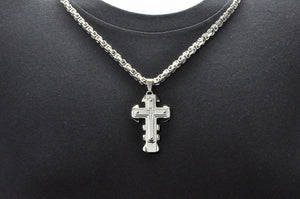Mens Stainless Steel Cross Pendant With Cubic Zirconia