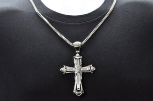 Mens Stainless Steel Cross Pendant With Black Cubic Zirconia