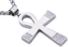 Load image into Gallery viewer, Mens Stainless Steel Ankh Cross Pendant With Cubic Zirconia - Blackjack Jewelry
