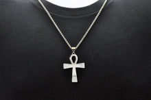 Load image into Gallery viewer, Mens Stainless Steel Ankh Cross Pendant With Cubic Zirconia
