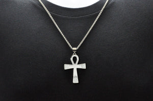 Mens Stainless Steel Ankh Cross Pendant With Cubic Zirconia