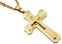 Load image into Gallery viewer, Mens Gold Stainless Steel Layered Cross Pendant Necklace With 24&quot; Curb Chain - Blackjack Jewelry
